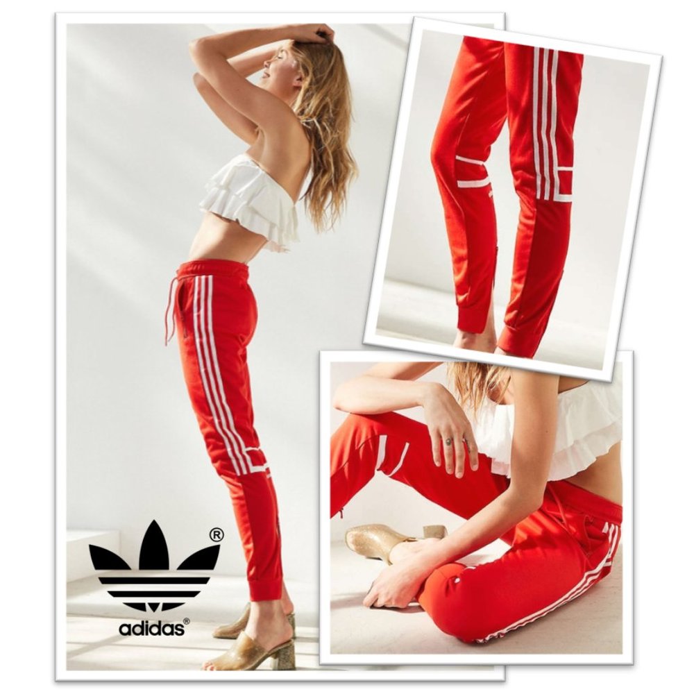 adidas Scarlet Joggers with Triple White Stripes